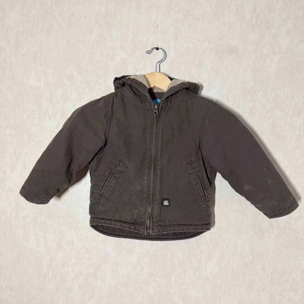 Berne Kids Boys Softstone Sherpa-Lined Hooded Coat-Bark Jacket Full Zip Brown 3T